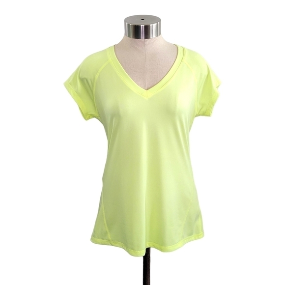 Ideology Short Sleeve V-Neck Relaxed Fit T-Shirt Women's S Highlighter Yellow - Picture 1 of 10